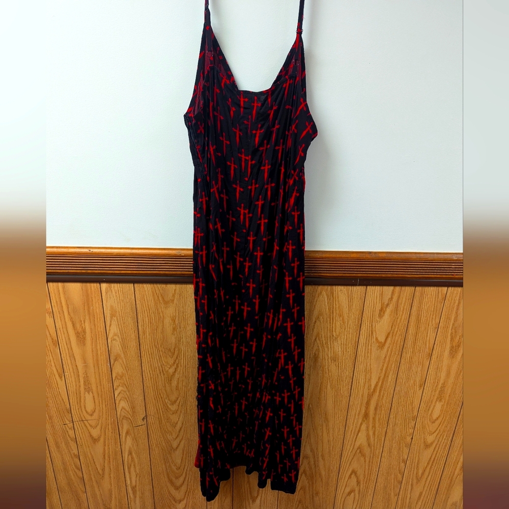 Social Collision Black & Red Dagger Maxi Slip Dress Plus Size